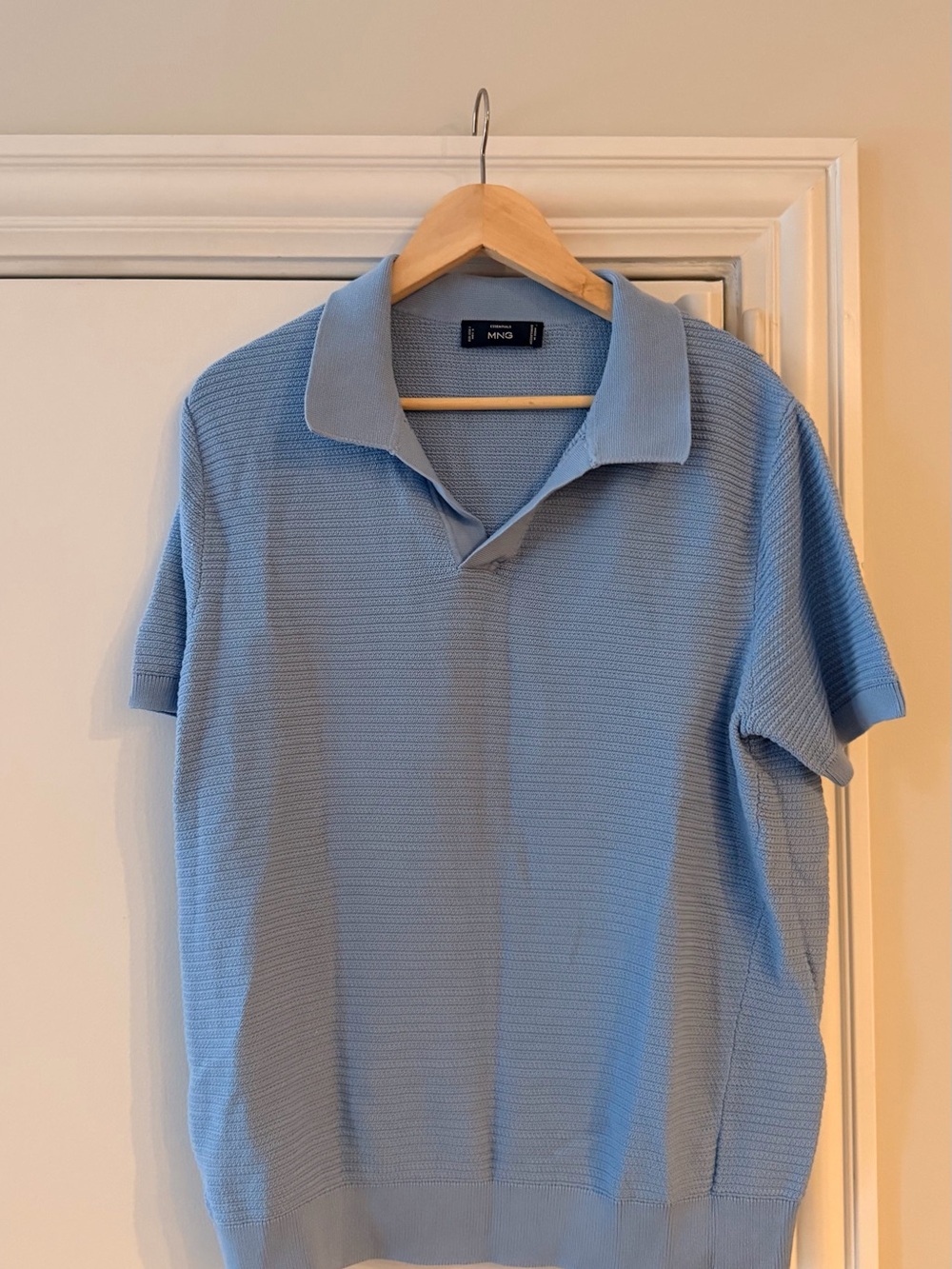 Mango Pastel Blue Textured Polo